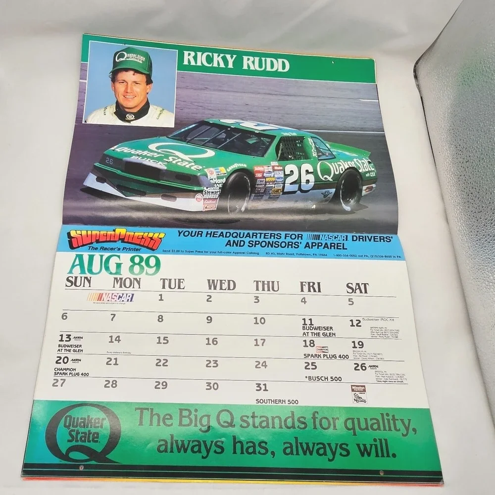 1989 NASCAR Winston Cup Driver Calendar Racing Motorsports Stock Cars Vintage